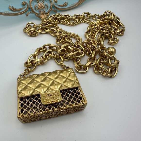 Anthropologie Fashion Tassel Silver Chain Belt with mini Bag Trendy! - Picture 13 of 16